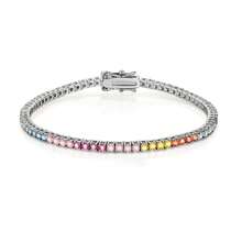 MDFUN Pulseira de Tênis para Mulheres, Pulseira Banhada a Ouro 14K com Zircônia Cúbica Colorida de 2mm, Joias de Elos de Tênis com Corte Redondo de CZ Arco-Íris, Presente