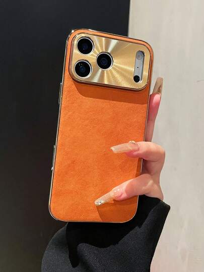 New Business Retro Vintage PU Leather Phone Case Suitable Compatible With Samsung S22/23/24/25, 11/12/13/14/15/16/17 Pro/Pro Max, High-End Metallic Lens Full Coverage Electroplated Protective Cover