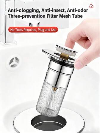 1 Set Stainless Steel Bounce Core Filter Net, Bathroom Sink Stopper, Brass Core Drain Filter, Bounce Basin Anti-Odor Bounce Core Filter, Upgraded Reinforced Stainless Steel Drain Net, Sink Overflow Cover, Household Essentials, Sink Bathtub Drain Cover, Sink Washbasin Round Overflow Ring Stopper, Decorative Ring