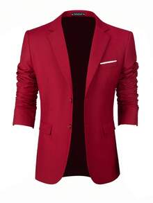 Men's Suit Classic Lapel Collar Suit Jacket Adult Slim Fit Single Breasted Casual Blazer Wedding Banquet Groommen Dress Business Party Mens Formal Blazer  Light Wine Red Burgundy Suit Men - 淺酒紅 - 查看 15