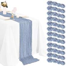6/10Packs Cheesecloth Table Runner 20 X 120 Inch Gauze 10FT Semi Sheer Boho Fabric Cheese Cloth Table Runner For Wedding Party Birthday Baby Bridal Shower - 藍色 - 查看 1