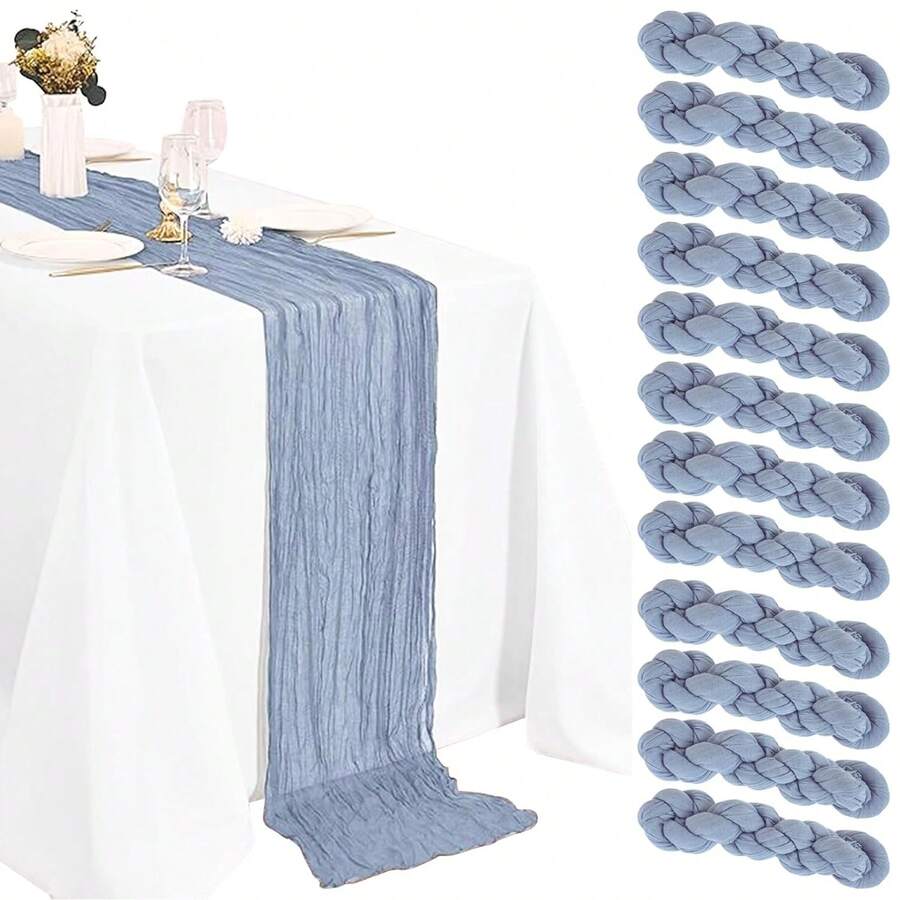 6/10Packs Cheesecloth Table Runner 20 X 120 Inch Gauze 10FT Semi Sheer Boho Fabric Cheese Cloth Table Runner For Wedding Party Birthday Baby Bridal Shower - 藍色 - 查看 1