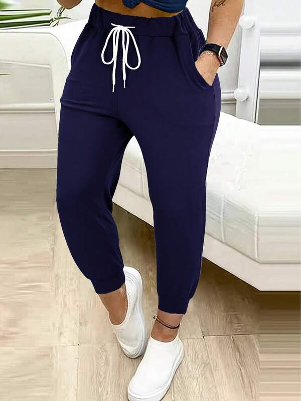 Women's Solid Color Casual Drawstring Jogger Pants
