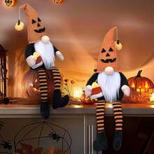 1 articolo – Halloween – Bambola senza volto con le gambe lunghe – Figura di gnomo scopa – Decorazione a forma di cappello a punta