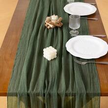 Socomi Camino de mesa de gasa verde de 120 pulgadas gasa de verano de color oliva estilo rústico bohemio para bodas fiestas bebés despedidas de soltera decoración de centro de mesa - VerdeOliva - Ver 5