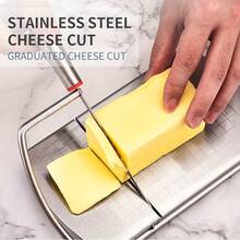 Piece Stainless Steel Cheese Slicer And Butter Cutter With Measurement - A Manual Kitchen Gadget For Even Slicing. It Is A Durable Baking Tool Suitable For Cheese, Butter, Jam, Etc., And Ideal For Food Preparation. It Features A Sleek Metal Surface And An Easy-To-Clean Surface. - 銀色 - 查看 1