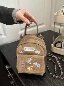 女士背包新款休闲时尚刺绣印花旅行可爱链条单肩包 - 棕色 - 查看 7