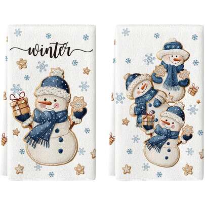 2 pezzi Asciugamani da cucina a tema pupazzo di neve natalizio, set di asciugamani, decorazione natalizia, regalo di Natale, panno morbido e super assorbente per pulizia, asciugamano da cucina per cottura e tè, asciugamano da mano, straccio per pulizia, ottimo per amici e famiglia, regalo per mamma, decorazione per cucina e soggiorno, essenziale per la cucina e la casa