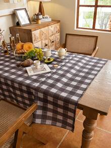 1 khăn trải bàn hình chữ nhật vải gingham, khăn trải bàn in kỹ thuật số họa tiết kẻ caro trâu có thể giặt được cho các buổi dã ngoại ngoài trời, phòng khách, nhà bếp và bữa tối ngày lễ, khăn trải bàn hình chữ nhật màu be - Xám - Xem 7