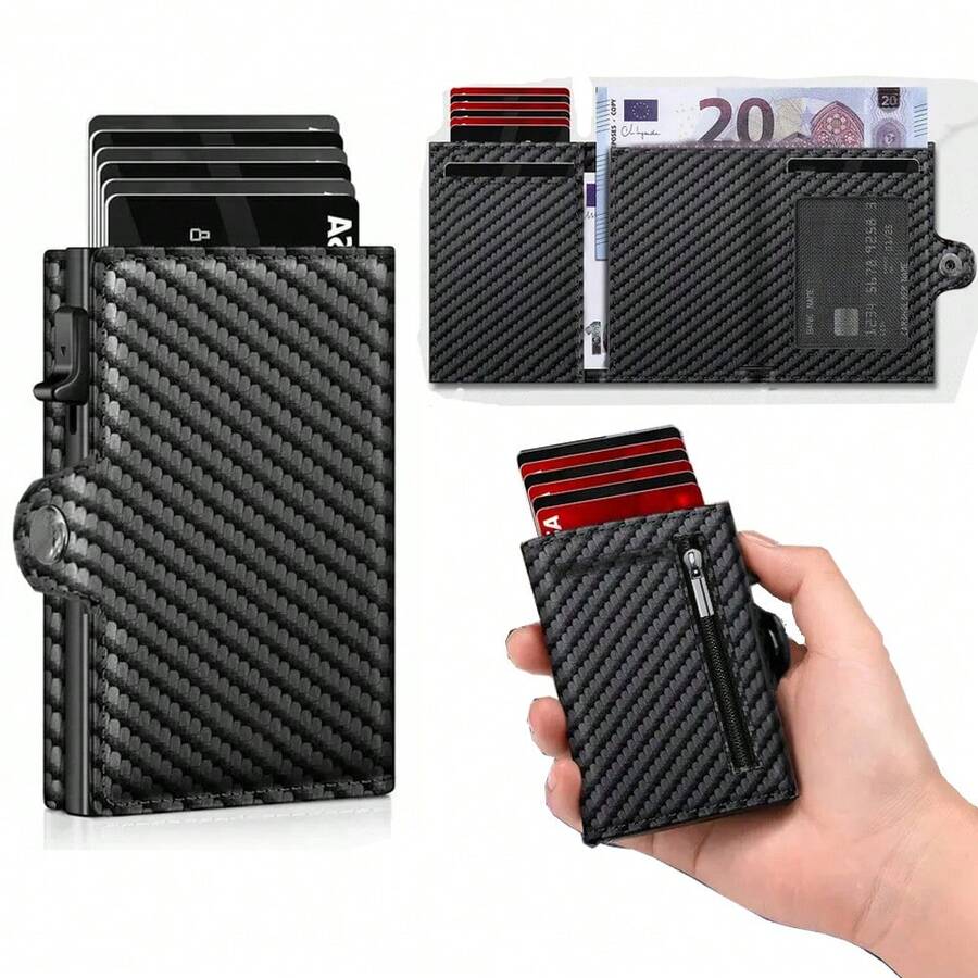 Ví đựng thẻ tín dụng chống trộm RFID OBCREATOR - Ví đựng thẻ tự động bật lên bằng hợp kim nhôm, khóa cài nút bấm, hộp đựng thẻ đa chức năng, có thể đựng thẻ tín dụng, thẻ ghi nợ và thẻ ID, thiết kế màu đen thời trang, bảo quản thẻ an toàn, ví đựng thẻ tối giản, bền bỉ.