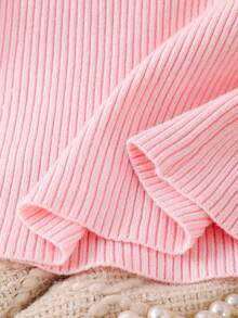 女童高领长袖毛衣，秋冬季休闲珍珠针织汗衫 - 粉色 - 查看 5