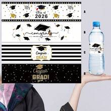 10pcs/20pcs/40pcs 2026Class Of Bottle Wrappers Graduation Water Bottle Labels Black And Gold Graduation Party Favors
