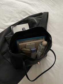 2025 New Women's Large Capacity Bag, Shoulder Commuter Bag, Mommy Bag, High-End Retro Minimalist Handbag - Black - View 10