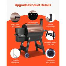 Wood Pellet Grill Smoker, 8 In 1 BBQ Grills For Outdoor Cooking, 575 Square Inches Cook Area Electric Smokers, With WiFi-App Control, LCD Screen Controller, Meat Probe, 500°F Max Temperature - 美規B型插(110-127V) - 查看 5