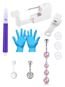 CIZME Bộ dụng cụ xỏ khuyên rốn Súng xỏ khuyên rốn, 3 khuyên rốn, Găng tay, Bút đánh dấu & Kẹp hỗ trợ, Đĩa dùng một lần, Bộ dụng cụ xỏ khuyên rốn nhiều kiểu dáng Bộ dụng cụ xỏ khuyên rốn dạng khuyên - Nhiều màu - Xem 9