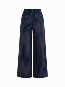 Women's Pleated Fashion Loose Straight Mid-Waist Striped Pleated Wide Leg Pants