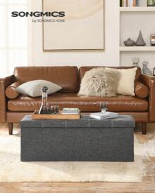 Collection - 43 Inches Folding Storage Ottoman Bench, Ottoman Foot Rest, End Of Bed Bench, Storage Chest, Load 660 Lb, For Living Room, Bedroom, Entryway - 石板灰色 - 查看 1