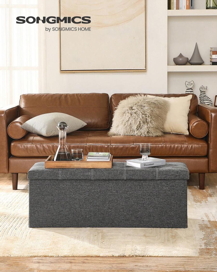Collection - 43 Inches Folding Storage Ottoman Bench, Ottoman Foot Rest, End Of Bed Bench, Storage Chest, Load 660 Lb, For Living Room, Bedroom, Entryway - 石板灰色 - 查看 1