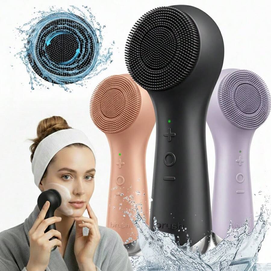 1pc Electric Silicone Facial Cleansing Brush, Portable Waterproof Rechargeable Face Brush With 5 Cleaning Modes, Electric Deep Pore Cleaner For Men & Women, Blackhead & Exfoliating Removal - Nhiều màu - Xem 1