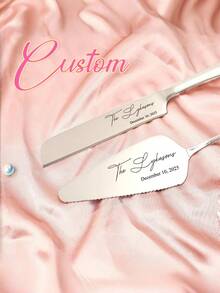 Personalized Laser Engraved Cake Knife And Fork Set - Customized Wedding And Celebration Cake Cutter, Personalized Wedding Gift, Stainless Steel Knife And Fork, Anniversary Knife, Wedding Party Supplies, Gift For Couples, Wedding Keepsake Gift - Multicolor - View 4