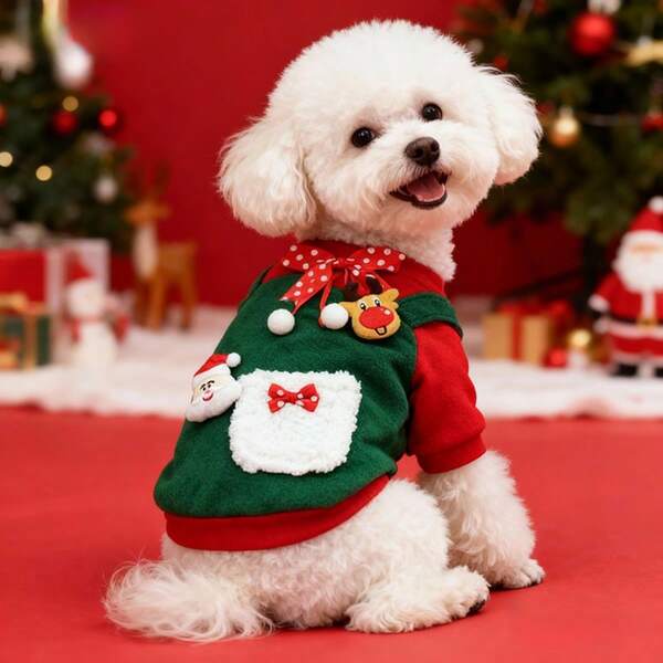 1pc Pet Christmas Clothing Winter Fluffy Hoodie For Cats And Dogs