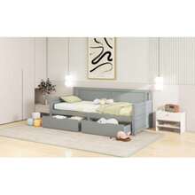 Sofa Bed 90*200 Single Bed With Two Storage Compartments Solid Wood Frame Solid Wood Bed Youth Bed Gray - Grey - View 2