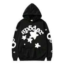 Spider Web Fashion Hip-Hop Printed Flower Hoodie, European And American  Brand Large-Sized Loose Men's And Women's Hooded Sweatshirt Set - Đen và trắng - Xem 2