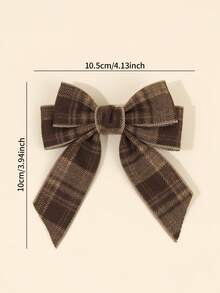 2个棕色格子发夹，优雅蝴蝶结鳄鱼夹，温暖可爱甜美日常发饰，复古格子发夹，适合青少年 - 棕色 - 查看 5