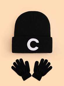 1 套儿童保暖礼品套装，包含刺绣针织帽和针织手套，柔软透气，26 个字母可定制，男孩女孩冬季保暖配饰套装，适合节日、生日、日常穿着、学校、户外 - 黑色 - 查看 16