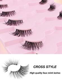 7 Pairs Half Lashes Clear Band 14mm Cat Eye Tail Elongated Lashes 3/4 Corner False Eyelashes Natural Look