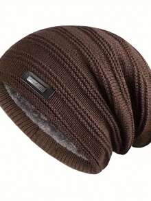 Gorro de punto para hombre de otoño/invierno, gorro de punto acanalado y cálido de moda, gorro de lana con forro térmico grueso