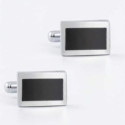 1 par de gemelos de hierro suave plateado sencillos para regalo de hombre