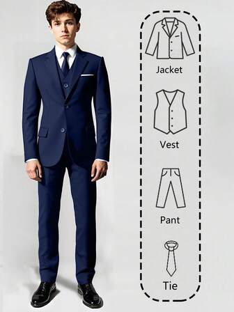 Traje de 4 piezas para niños y adolescentes, conjunto de esmoquin para niño pequeño, atuendo de portador de anillos para boda, blazer, chaleco, pantalones, corbata, traje formal para niño adolescente, azul marino, talla 6-16 años