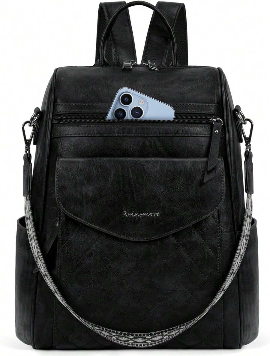 RAINSMORE Mochilas para Mujer de Cuero, Bolsa Mochila Antirrobo Mujer Bolsos De Hombro Grandes para Trabajo Casual Viaje - Verde - Ver 1