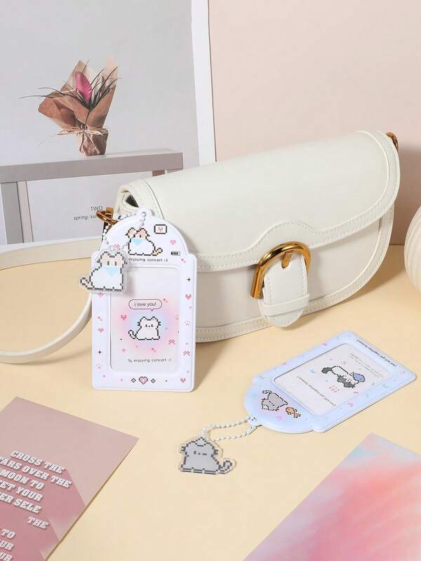 1pc Photo Clip With Bead Hanging Chain Cute Cat Keychain, Y2K Photo Clip Charm Clip Kawaii Photo Card Keychain ID Bus Clip Kawai, Back To School, School Supplies, 3-Inch Photo Clip, Bag Decoration