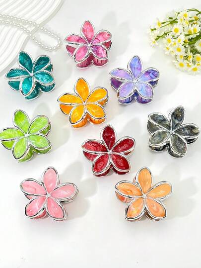 1 pieza/9 piezas Pinza de pelo de plástico ABS con estampado floral, pasador de pelo dulce para playa, viaje, fiesta, vacaciones, temporada de regreso a la escuela, accesorios de pelo elegantes, pinzas de pelo elegantes, pinza de pelo de invierno