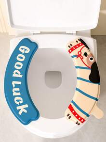 2pcs EVA Waterproof Toilet Seat Cover, Cartoon Print, Adhesive, Washable, For Home Bathroom Use, Winter - Multicolor - View 3