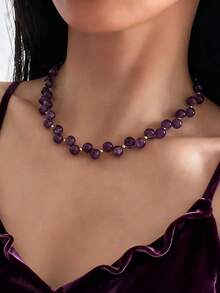 1PC Elegant Amethyst Necklace: Hand-Woven Amethyst Necklace, Purple Gemstone Necklace, February Birthstone, Exquisite Everyday Necklace