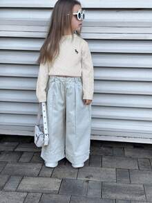 DAZY 年轻女孩休闲独角兽刺绣渔网针织毛衣，秋冬秋季衣服 - 米色 - 查看 4