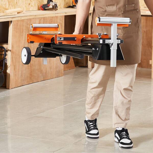 Miter Saw Stand, 550lbs Load Capacity Steel Collapsible Stand For Miter Saw With One-Piece Mounting Brackets Clamps, Adjustable Height And Length, Portable Compact And Folding Miter Saw Stand