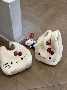 Sanrio 冬季柔软刺绣羊羔毛小手提包可爱小猫托特包杂物收纳包通勤收纳包 - 彩色 - 查看 12