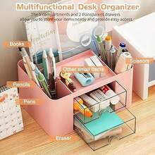Desktop Six-Compartment Storage Box, Hair Accessory Storage Box, Student Dormitory Storage Box, Drawer Planner Partition Storage Box - Pink - View 2