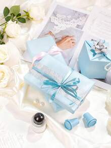 1 Roll Matte Metallic Wrapping Paper, Solid Color Paper, Gift Wrapping Paper, Perfect For Weddings, Valentine's Day, Birthdays, Christmas, DIY Bouquets, Metallic Texture Christmas Gift Wrapping Paper, Accessories DIY Christmas Element Decorative Paper, Solid Color Pattern, Matte Wrapping Paper (Blue Pearlescent) - Blue - View 5