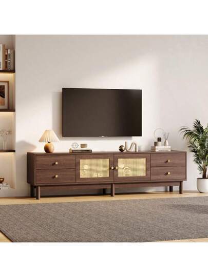 Low TV Cabinet Multiple Storage Functions, Wood ed Particleboard, Open Space Ladder Compartments, Accommodates Up To 70 Inch TVs, 173 38 48 Cm view 2