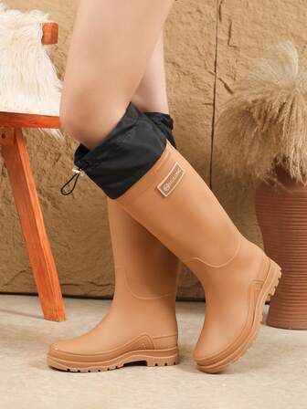 Fesd Ts 日式女式高筒雨靴，防水防滑厚底橡胶靴，适合厨房工作、户外活动，如洗车、露营、钓鱼、海滩、运动、家务，四季皆宜
