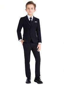 Tween Boy Single Breasted Blazer & Trousers - Black - View 3