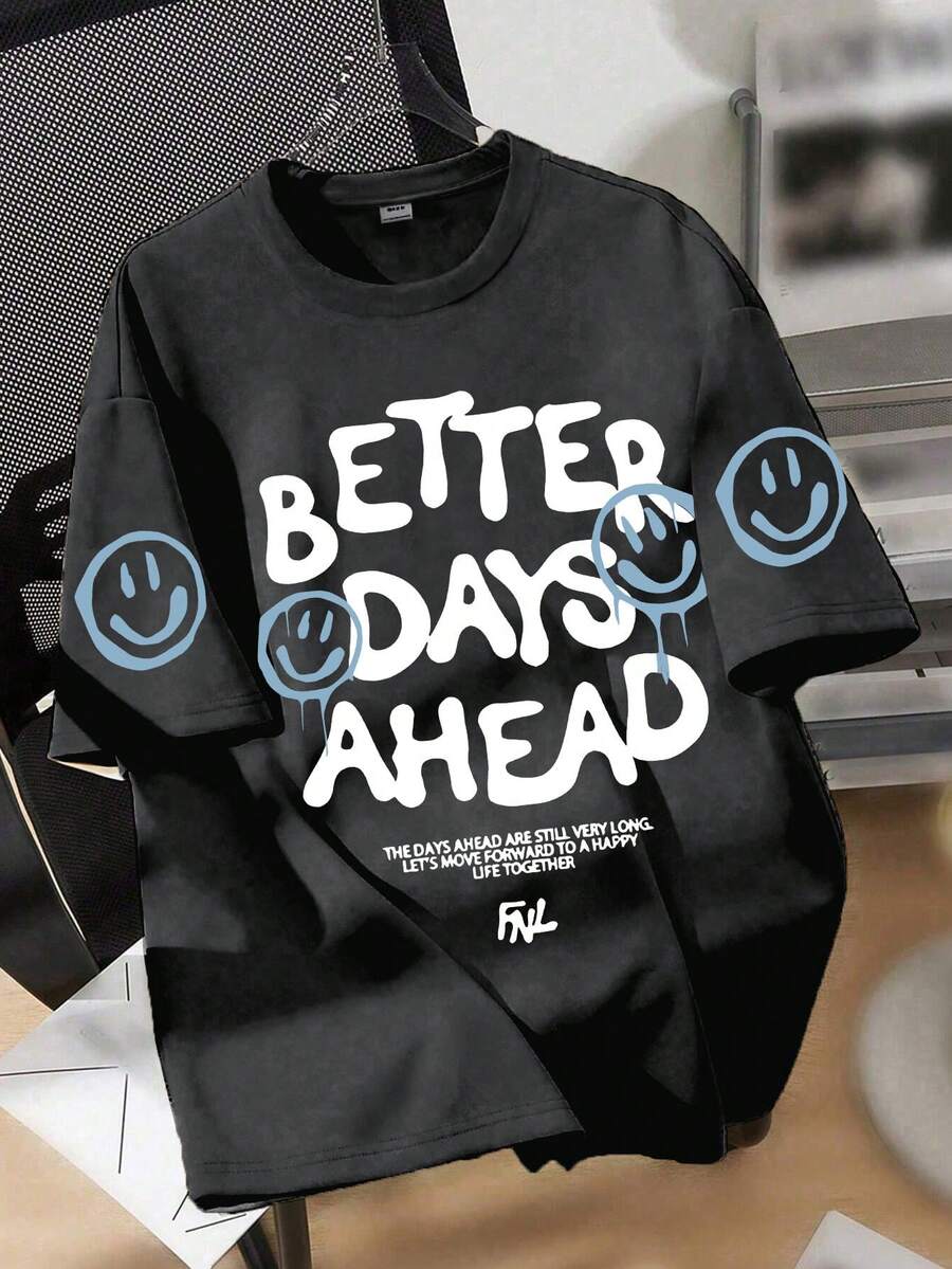 1pc Boys' Inspirational Text Print Short Sleeve T-Shirt, Comfortable Breathable Casual Wear For Summer - Dark Grey - View 1