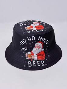 1 Stück Weihnachtsmann Partyhut aus Polyester, Muster und umkehrbar, warm, Herbst/Winter Weihnachtskostüm Zubehör, umkehrbarer Sonnenhut mit Weihnachtsmotiven