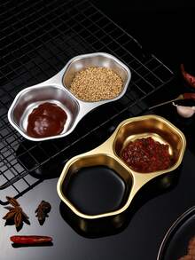 1 chiếc đĩa đựng nước chấm kiểu Hàn Quốc bằng thép không gỉ, đĩa đựng gia vị hai ngăn dùng cho lẩu và nước tương. - Nhiều màu - Xem 7