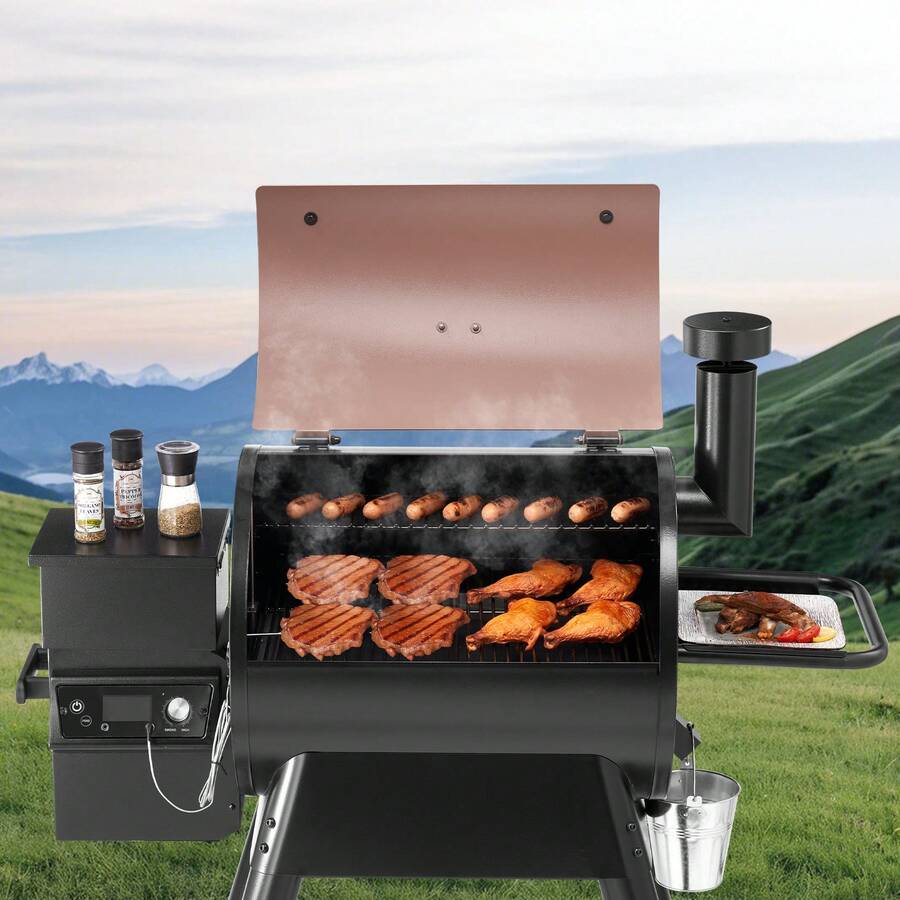 Wood Pellet Grill Smoker, 8 In 1 BBQ Grills For Outdoor Cooking, 575 Square Inches Cook Area Electric Smokers, With WiFi-App Control, LCD Screen Controller, Meat Probe, 500°F Max Temperature - 美規B型插(110-127V) - 查看 1